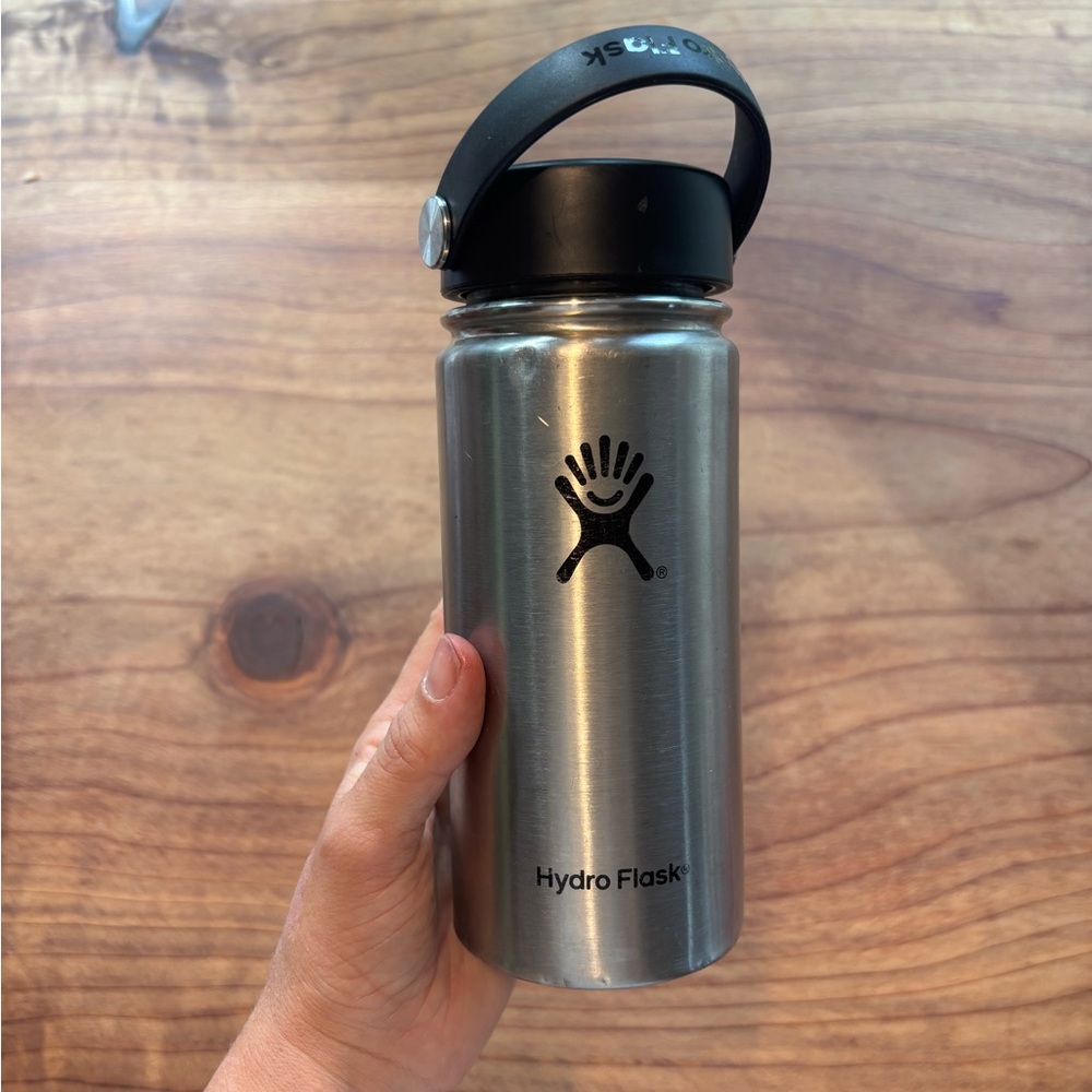 Hydro Flask Silver Bottle with Black Lid